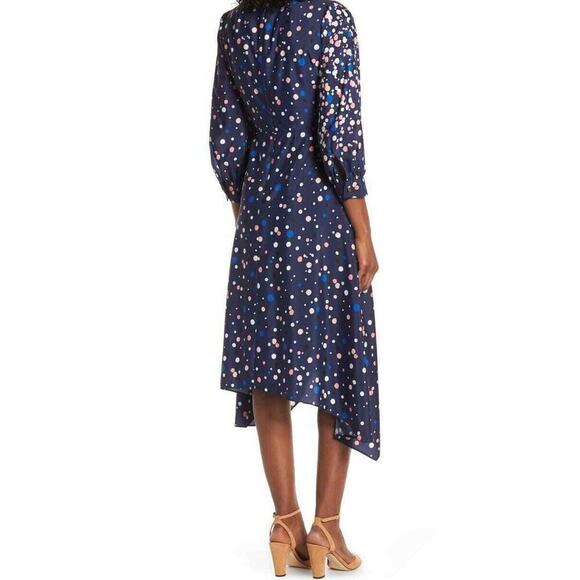 Eliza J Women Faux Wrap Multicolor Polka Dot Midi V Neck Fit & Flare Dress 8 New - Picture 3 of 10